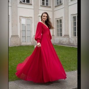 New Long Sleeve Maxi Dress, button wrist sleeves sheer layers